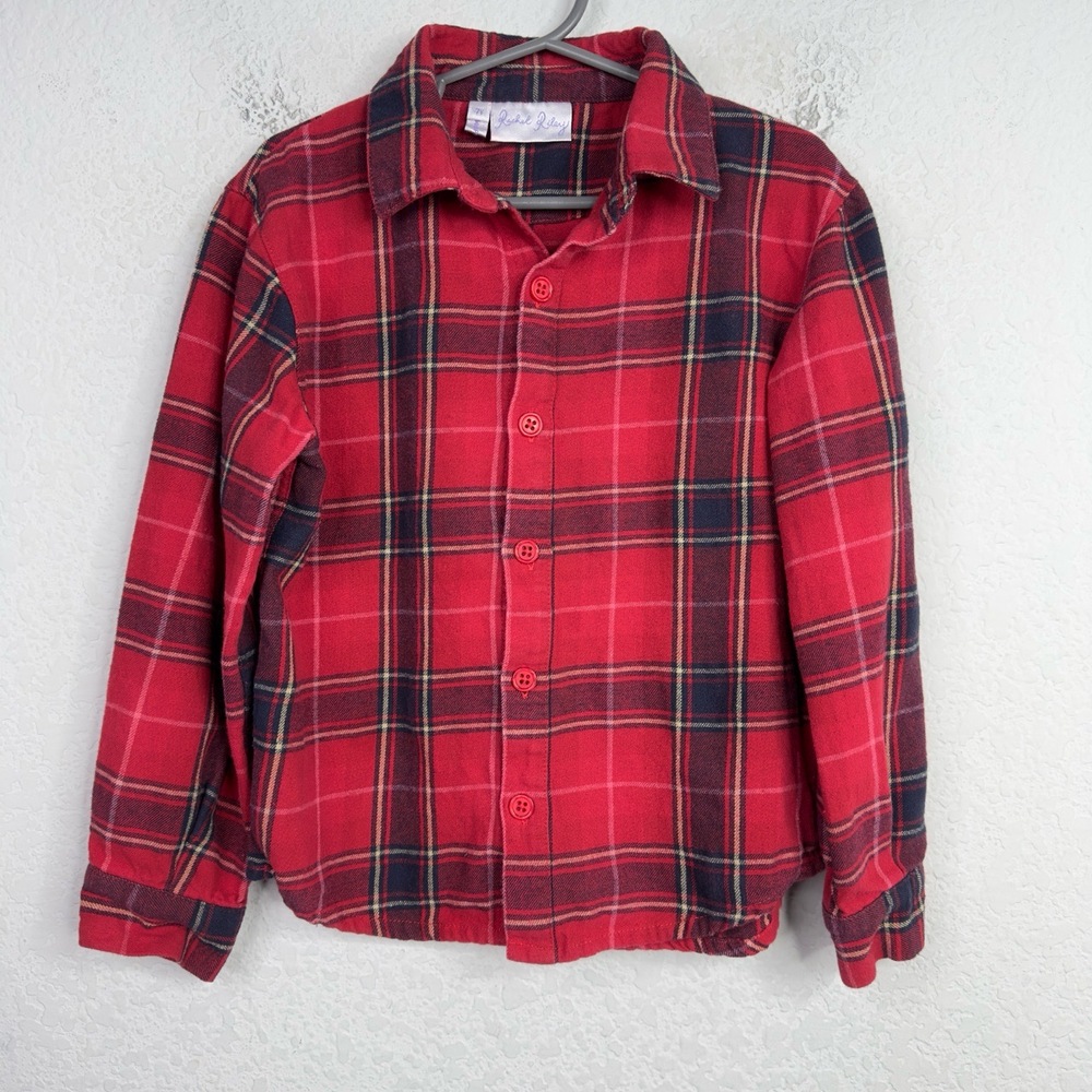 Rachel‎ Riley Shirt Unisex Size 7 Red Long Sleeve Button Plaid Casual School